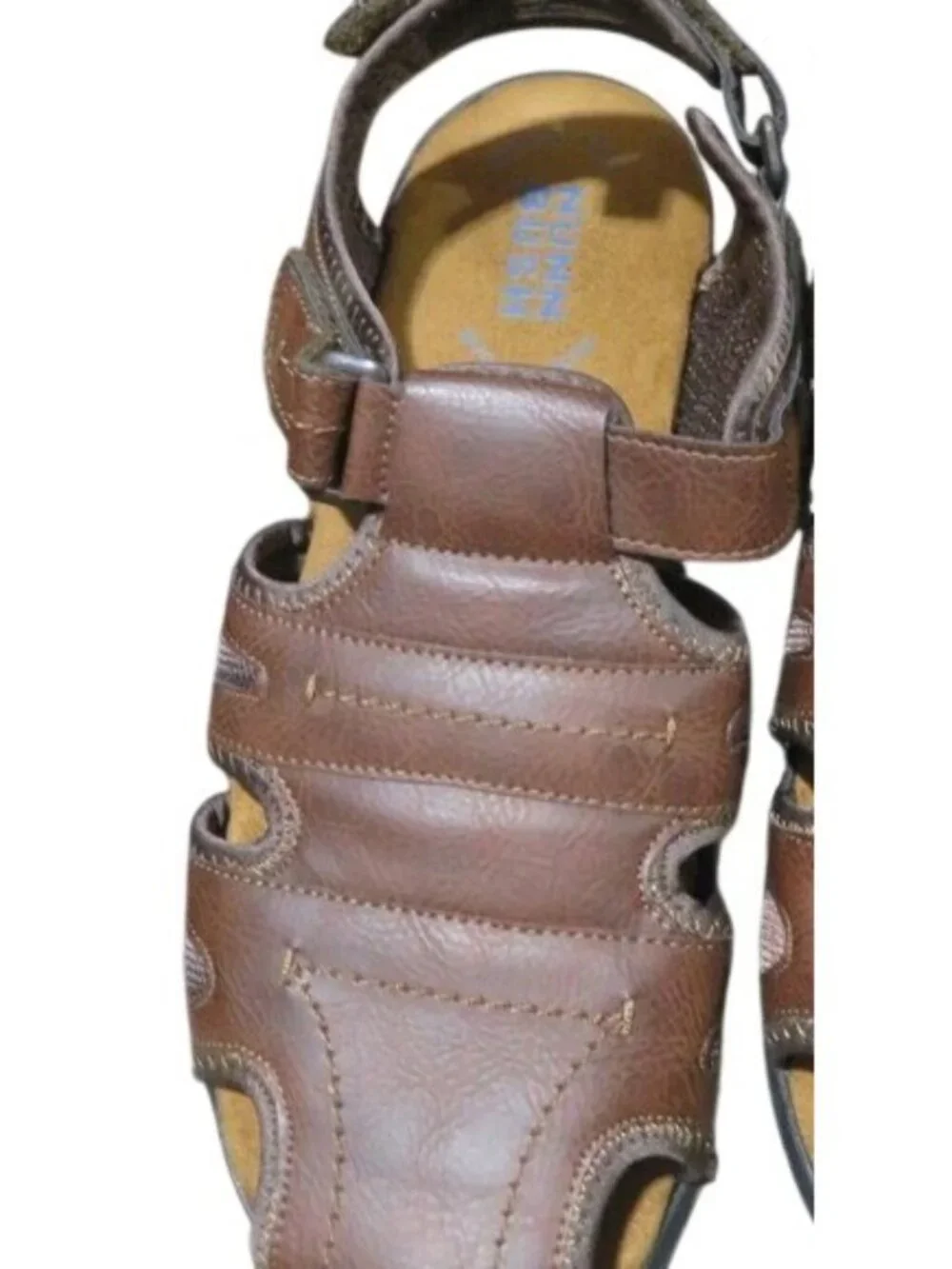 Nunn Bush Brown Leather Rio Grande Fisherman Toe Velcro closure Sandals Sz 13 M